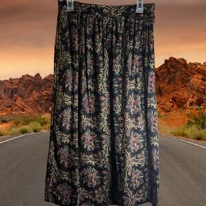 Kazz New York  80's vintage medium cotton blend black & multi color floral skirt